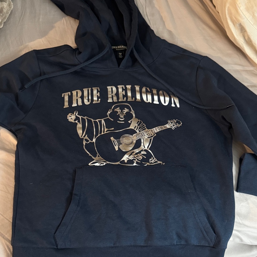 True Religion Navy Hoodie with Silver Graphic